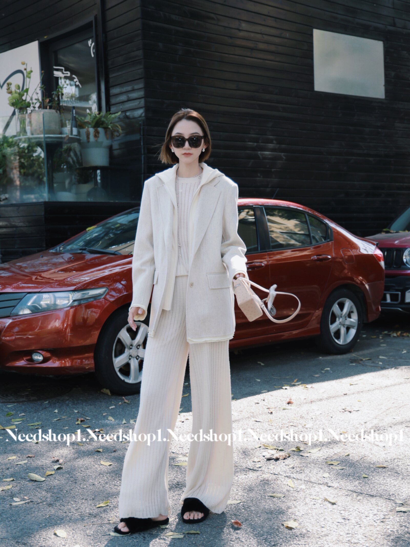 NeedShop1奶油夹咖通勤连帽外套