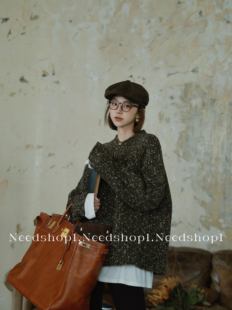 NeedShop12023冬季 绿色拼接半高领宽松休闲百搭羊毛针织毛衣 新款