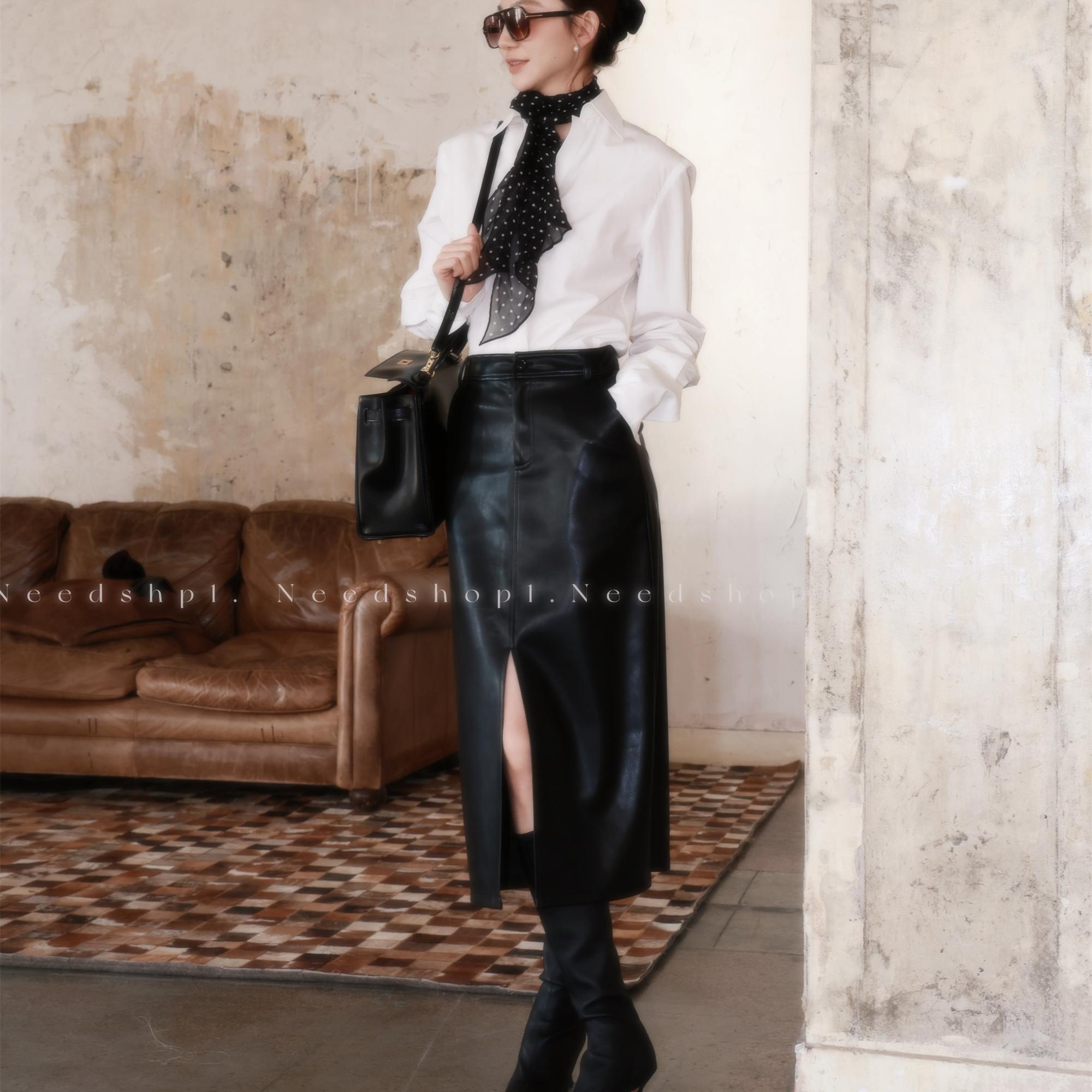 NeedShop1简约收腰白色衬衫