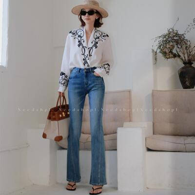 needshop1高腰弹力修身牛仔裤