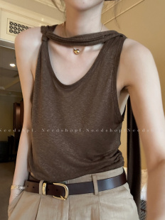 NeedShop1 简约风百搭复古棕色金扣真皮腰带