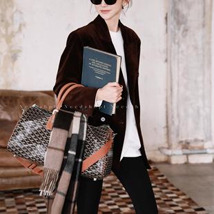 NeedShop1 秋冬新款宽松翻领经典款栗色灯芯绒西服外套女