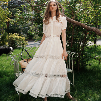 重工白色定制蕾丝拼接连衣裙女