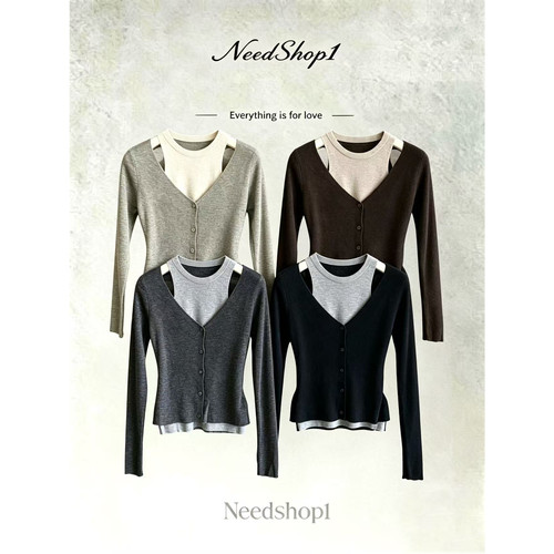 NeedShop1【假两件针织衫】秋季设计感修身显瘦上衣