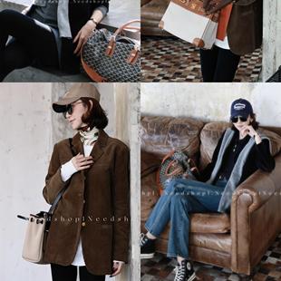 NeedShop1 2024冬季新款双色灯芯绒宽松显瘦百搭西服外套女