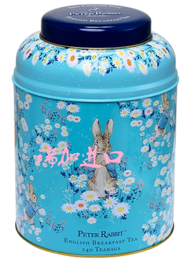 礼品包邮加拿大New English彼得兔白雏菊蓝色大罐英式早餐茶240包