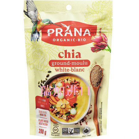 包邮加拿大Prana chia有-机研磨白奇亚籽粉200克*2包高纤高蛋白