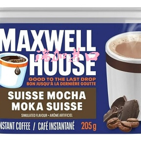新品包邮加拿大Maxwell House麦斯威尔瑞士摩卡味速溶咖啡粉205克