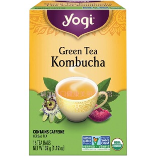 包邮加拿大YOGI GREEN TEA KOMBUCHA瑜伽发酵茶柠檬李子百香果32g