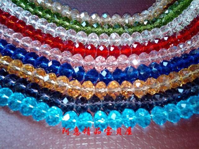 水晶珠子 10mm车轮珠 玻璃珠 扁珠 DIY手工串珠切面珠 约72/串