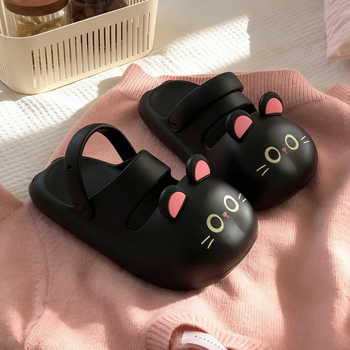 细细条软萌猫咪包头拖鞋女