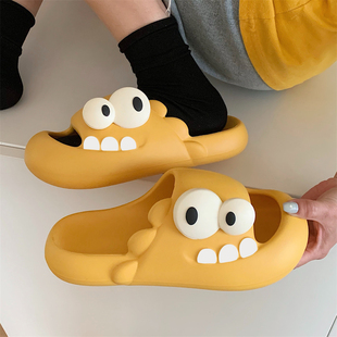网红搞怪可爱大小眼恐龙户外防滑亲子凉拖鞋软厚底女夏季一字拖鞋