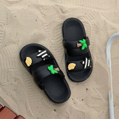 情侣厚底踩屎感双带拖鞋 户外防滑男女夏季 可爱椰树贝壳沙滩凉拖鞋