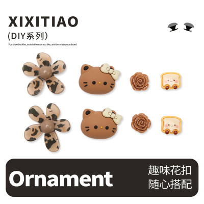 细细条可爱小猫花朵洞洞鞋扣