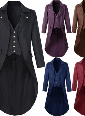 wish亚马逊哥特式燕尾服中世纪蒸汽朋克VTG维多利亚时代cos外套男