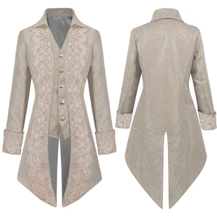 万圣节宫廷男式燕尾服中世纪复古男装朋克中长款外套王子cos服装