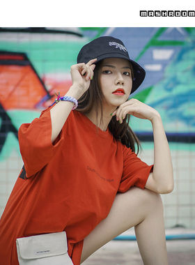 新衣城 MASHROOM 满印LOGO双面戴渔夫帽嘻哈轻薄潮牌遮阳防晒帽子