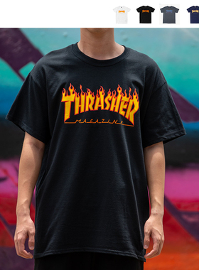 新衣城Thrasher Flame美版紫火焰短袖男 情侣正品滑板T恤潮王一博