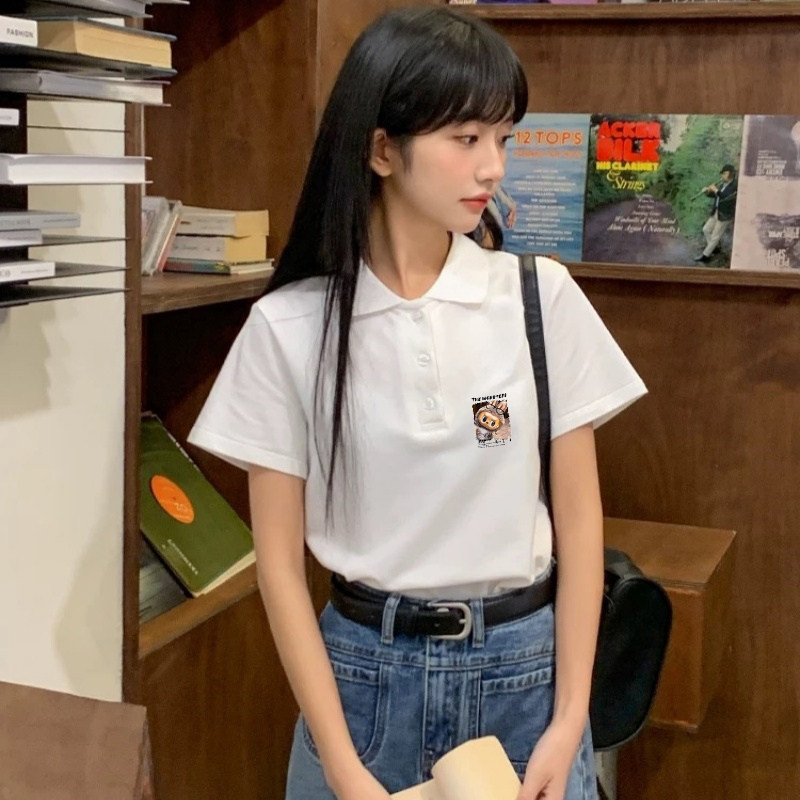白色学生polo衫短袖t恤女款夏季2026新款爆款oversize学院风上衣