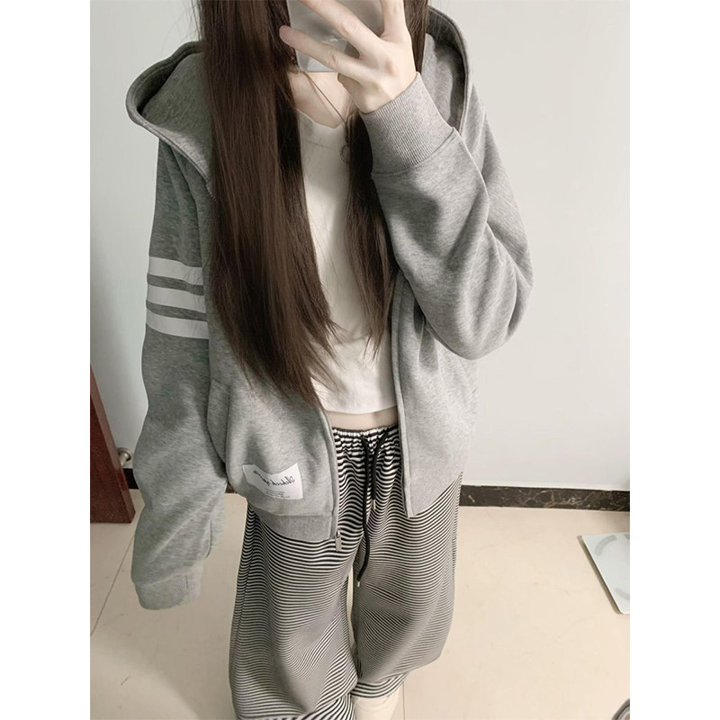复古甜美风连帽拉链卫衣女生秋季慵懒风日系多巴胺校园风上衣百搭