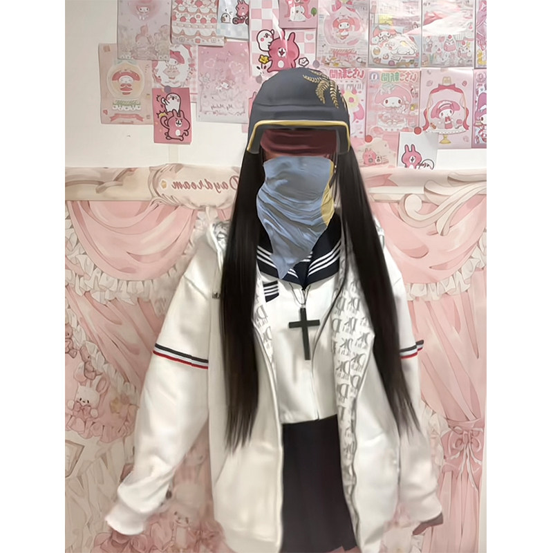 校园风字母印花女装新款春秋季连帽双袖织带拉链日系韩版显瘦上衣