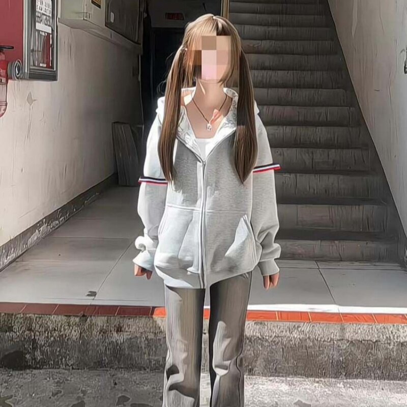 大码卫衣拉链外套女生秋季满印内里爆款韩系校园休闲温柔上衣小众