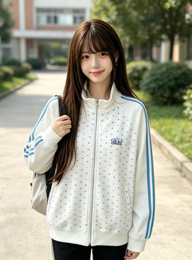 清新小波点印花外套女生秋季韩版学院风气质百搭潮流新款上衣休闲