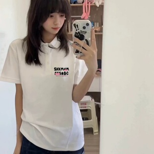 美式复古日系polo衫白色短袖女学生宽松韩版夏季ins上衣2026新款