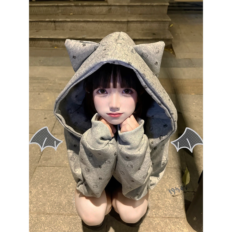 日系少女学生拉链开衫外套连帽卫卫衣/绒衫