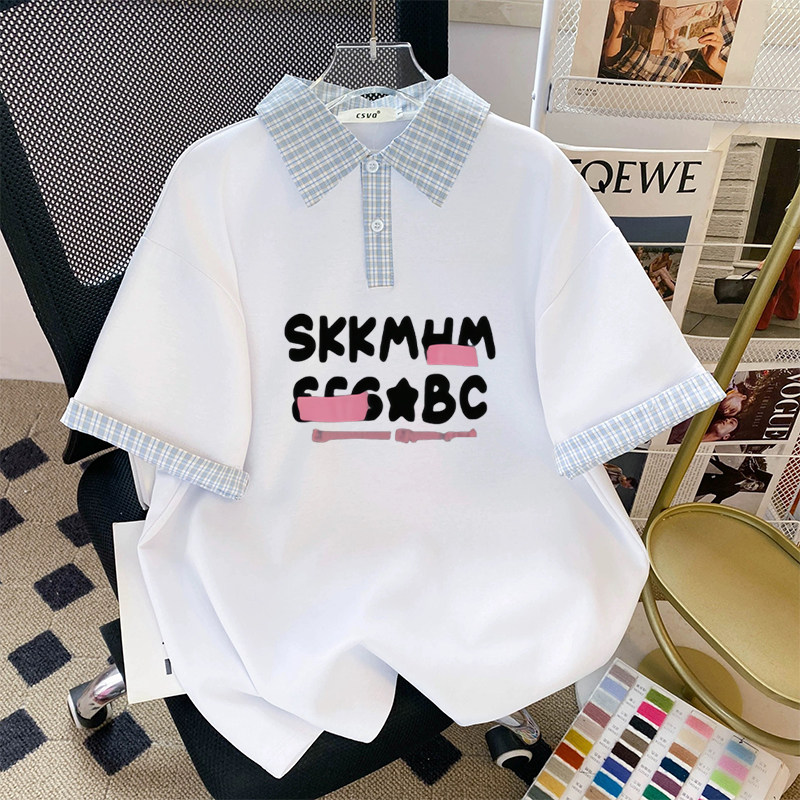 2026新款美式复古ins超火翻领学院风甜美高级休闲时尚短袖T恤女款