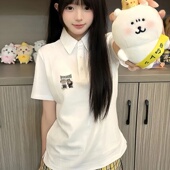 学院宽松减龄上衣韩版 日系夏季 可爱 短袖 女ins新款 翻领Polo衫 大码