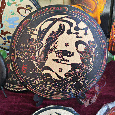 敦煌木板画木版画 木雕木刻画手工雕刻敦煌旅游纪念品直径25公分,个性定制/设计服务/DIY,木版画/装饰画,淘宝优惠券,粉丝福利购,淘宝优惠卷