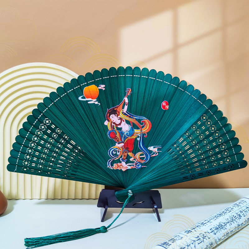 全竹折扇敦煌壁画文创飞天头清扇