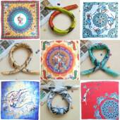 敦煌壁画真丝丝巾莫高窟飞天藻井55cm桑蚕丝小方巾敦煌旅游纪念