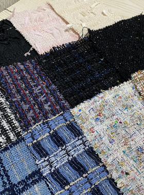 MINGYU时尚小香风面料经典编织粗花呢粗纺花式呢服装外套布料DIY