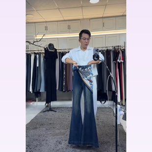 燕龙原创加长2067款 腰间麻感女人味小方巾气质高腰高弹微辣牛仔裤