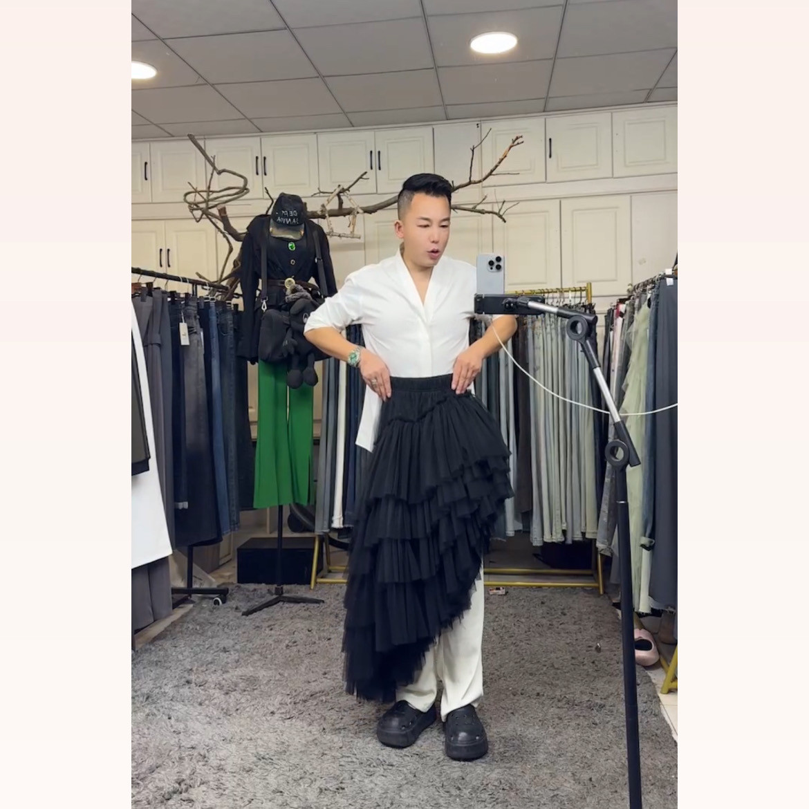 燕龙服饰原创1026前短后长纱裙蓬蓬裙半身裙斜摆个性宴会裙蛋糕裙