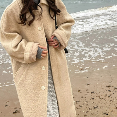 加厚米色呢子大衣女2025年新款