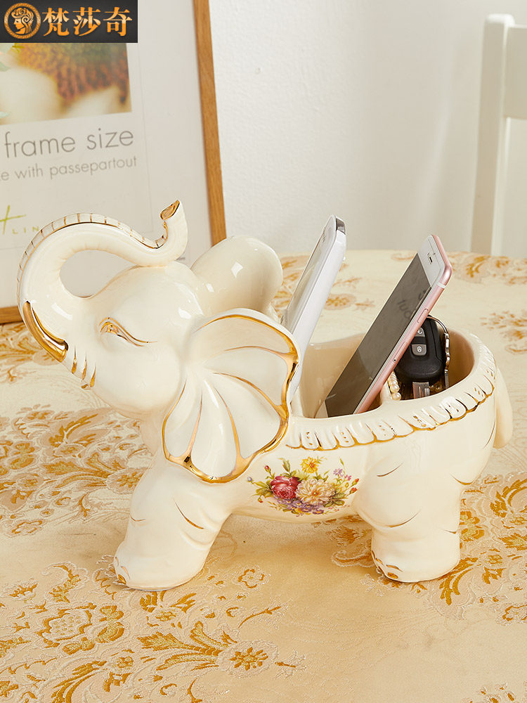 陶瓷大象玄关鞋柜钥匙收纳摆件欧式门口电视遥控器收纳盒客厅创意