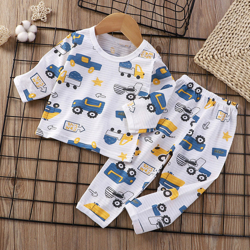 베이비 홈 에어컨 옷 순면 정장 얇은  긴팔 어린이 잠옷 정장 소년과 소녀 봄 가을