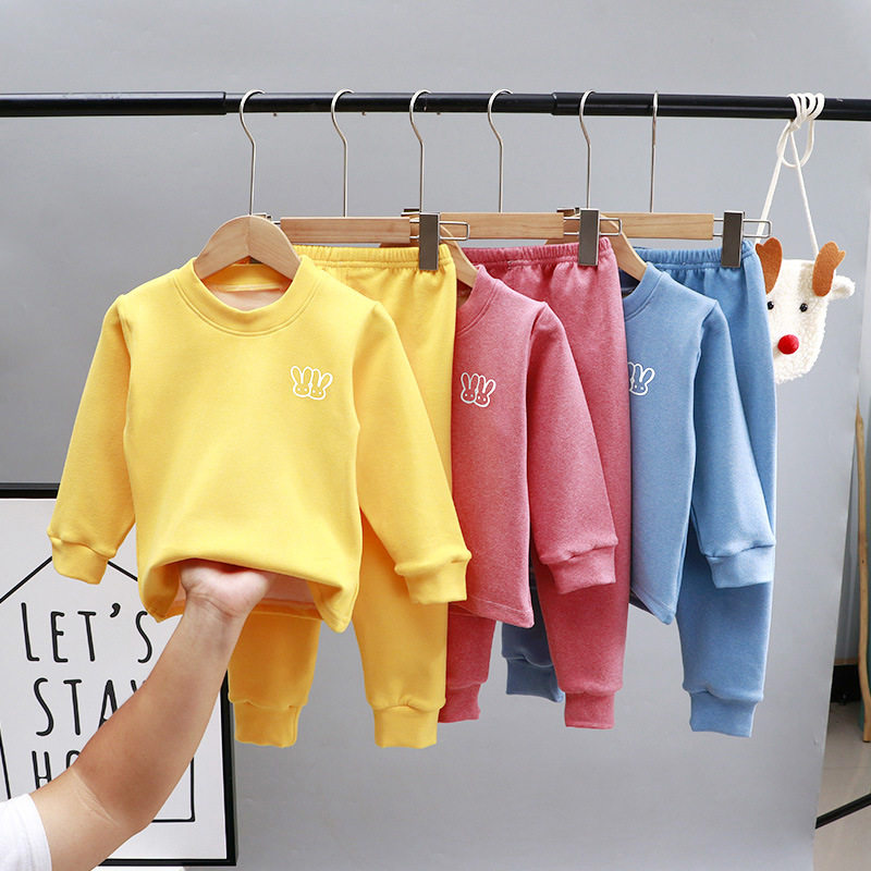 아동용 보온 속옷 기본 세트 온열 독일 벨벳 가을 겨울 소년 소녀용 벨벳 및 두꺼운 가정복 가을 의류 세트