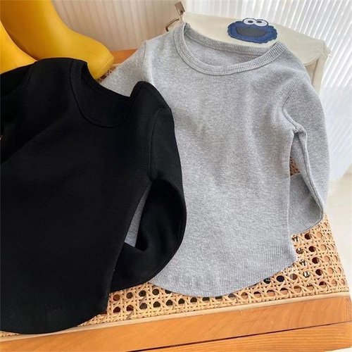 女童打底衫春秋纯色长袖T恤圆领洋气宝宝百搭轻薄冰丝上衣童装潮