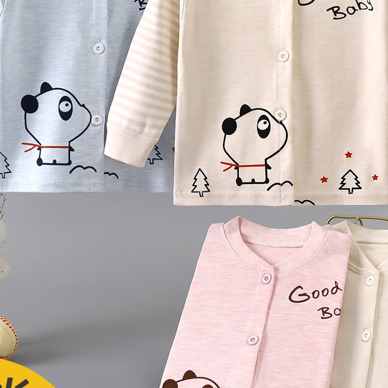 春秋款宝宝彩棉开衫单上衣儿童套头内衣男女婴儿打底秋衣睡衣