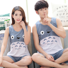 Thời trang mặc mùa hè cotton couple đồ ngủ kích thước lớn nam giới và phụ nữ ngắn tay áo phù hợp với Hàn Quốc phiên bản của bông dịch vụ nhà đồ ngủ