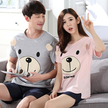 Thời trang mặc mùa hè cotton couple đồ ngủ kích thước lớn nam giới và phụ nữ ngắn tay áo phù hợp với Hàn Quốc phiên bản của bông dịch vụ nhà đồ ngủ