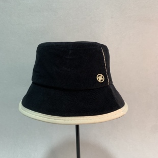 帽子 日系新款黑白边轻奢渔夫帽百搭显脸小防晒水桶帽潮m标简约女