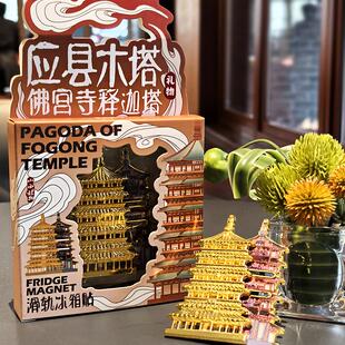 山西文创礼物应县木塔滑动冰箱贴金属磁贴磁吸景区礼物纪念品双层