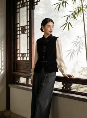高定挚爱！秋冬高定新中式金丝绒女马甲纽扣显瘦又百搭背心23011