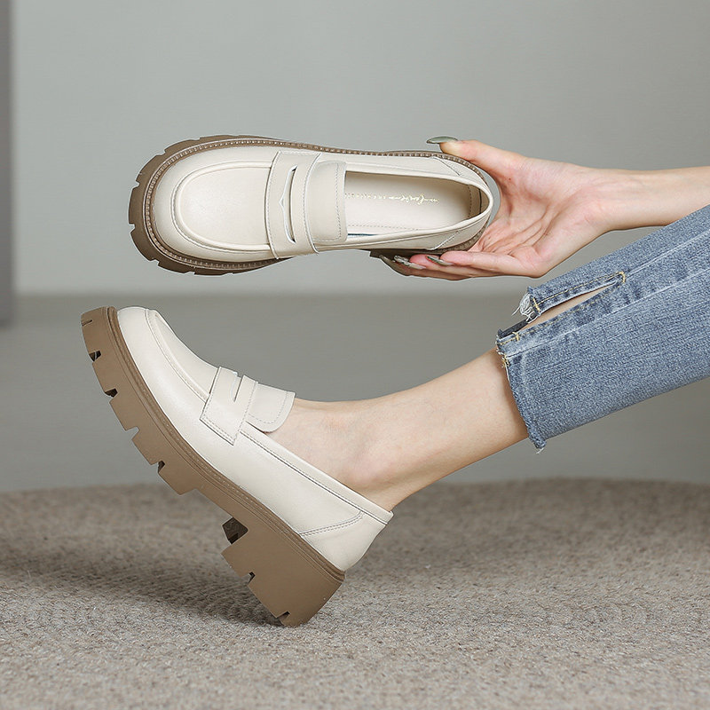教资面试鞋白色小皮鞋夏季软皮软底厚底单鞋上班一脚蹬乐福鞋通勤