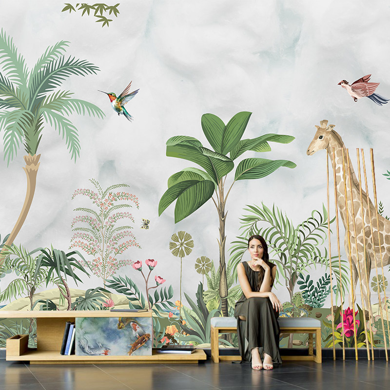 热带雨林动物东南亚植物墙布电视背景墙壁纸餐厅儿童房定制壁画